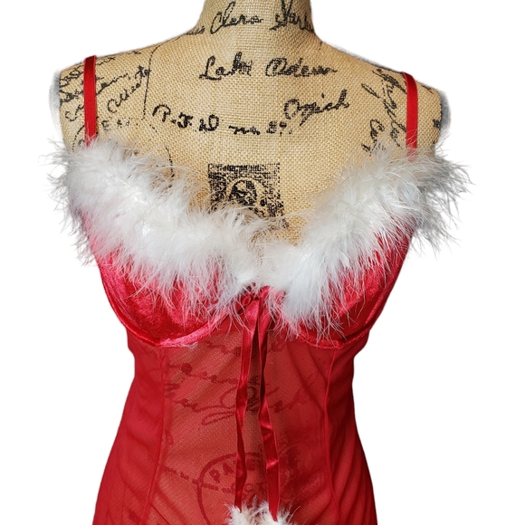 CHRISTMAS OR VALENTINES! Inner Secrets Red Chemise with Feather Edge Top - Picture 2 of 10